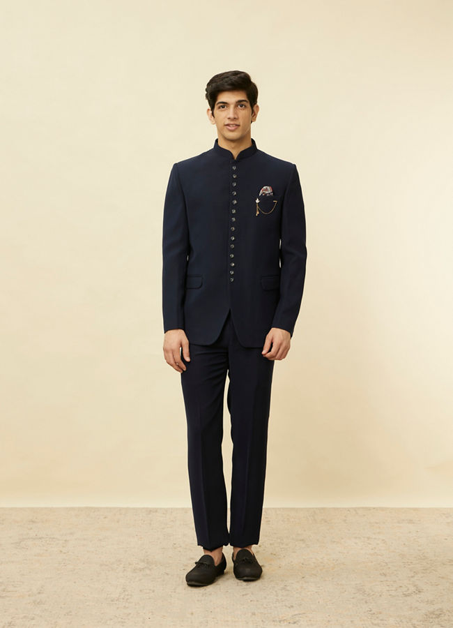 alt message - Manyavar Men Dark Sapphire Blue Classic Jodhpuri Suit image number 2